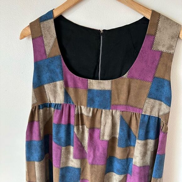 Handmade Printed Multicolor Patchwork Scarecrow Sleeveless Maxi Ruffle Hem Dress - Picture 3 of 8